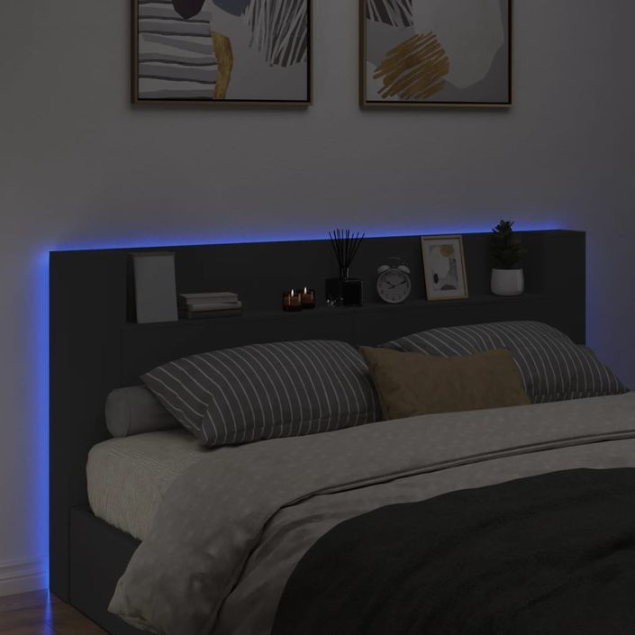 Armoire tête de lit avec LED noir 200x16,5x103,5 cm - Photo n°4