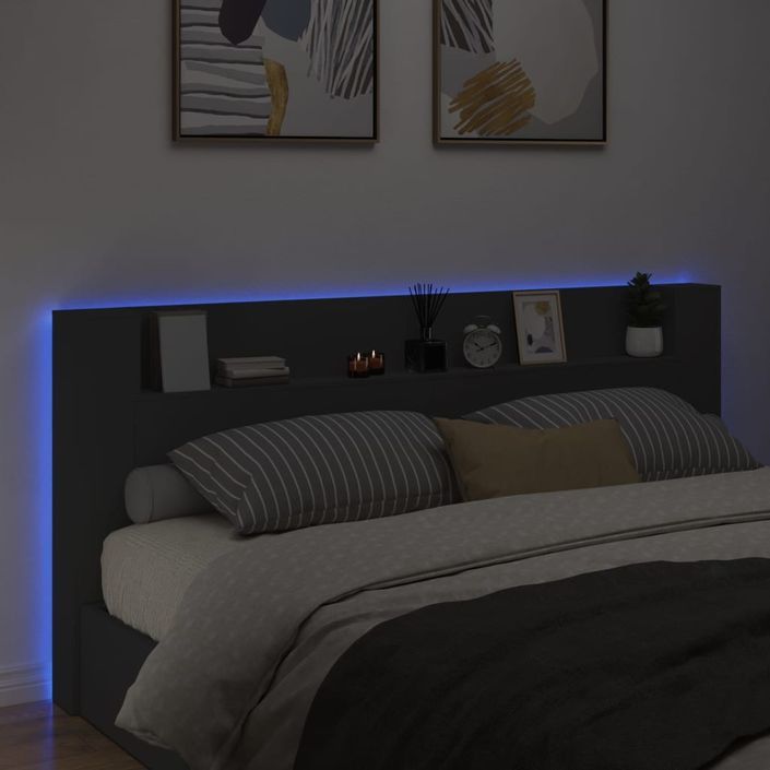 Armoire tête de lit avec LED noir 220x16,5x103,5 cm - Photo n°4