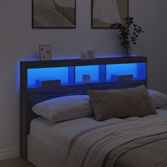 Armoire tête de lit avec LED sonoma gris 160x17x102 cm - Photo n°4