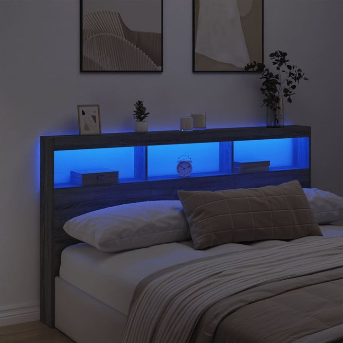 Armoire tête de lit avec LED sonoma gris 180x17x102 cm - Photo n°4