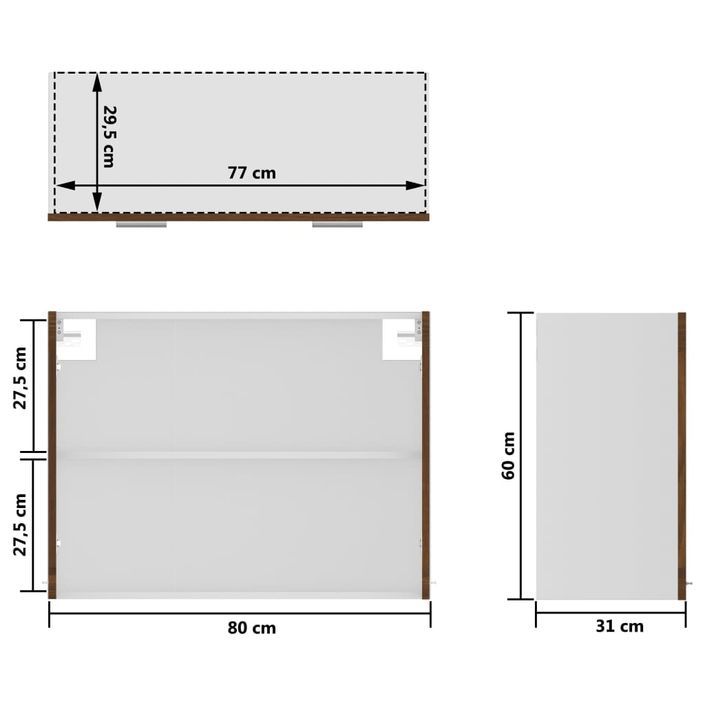 Armoire vitrée suspendue Chêne marron 80x31x60 cm - Photo n°9