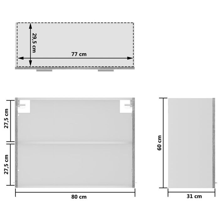 Armoire vitrée suspendue Sonoma gris 80x31x60cm Bois ingénierie - Photo n°9