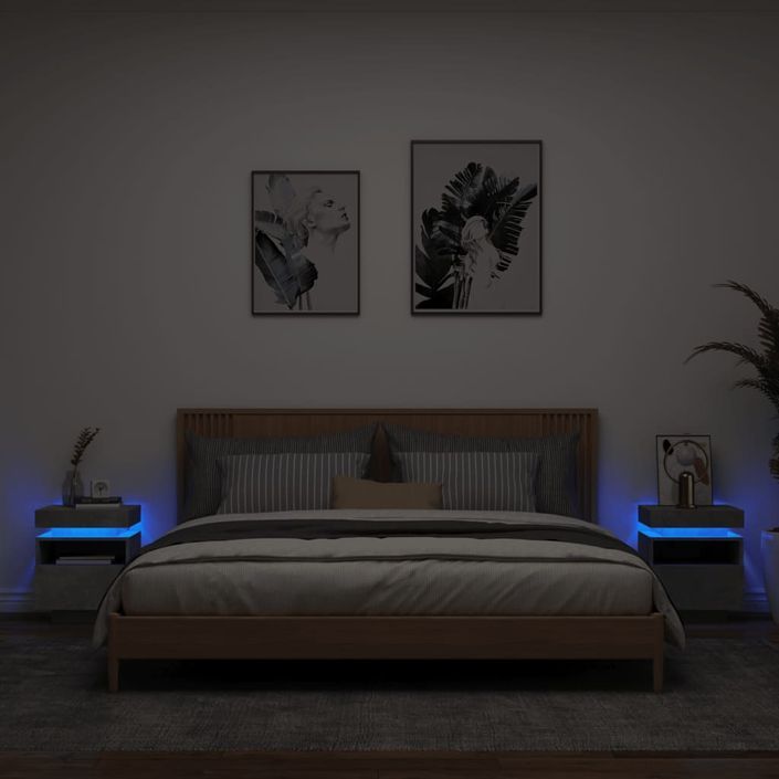 Armoires de chevet avec lumières LED 2 pcs gris béton - Photo n°1