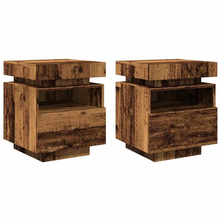 Armoires de chevet et lumières LED 2pcs vieux bois 40x39x48,5cm - Photo n°3