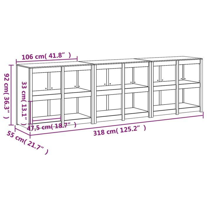 Armoires de cuisine d'extérieur 3 pcs bois de pin massif - Photo n°8