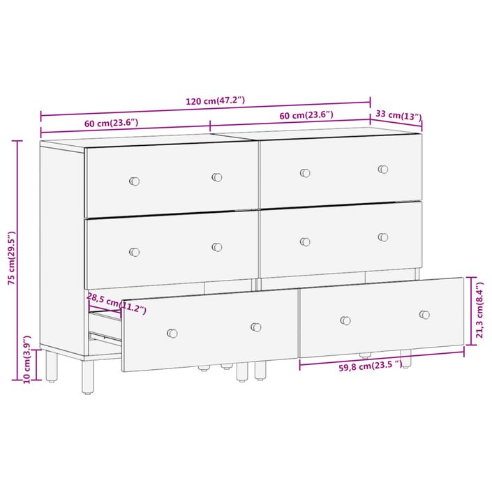 Armoires latérales 2pcs noir 60x33x75cm bois massif de manguier - Photo n°11