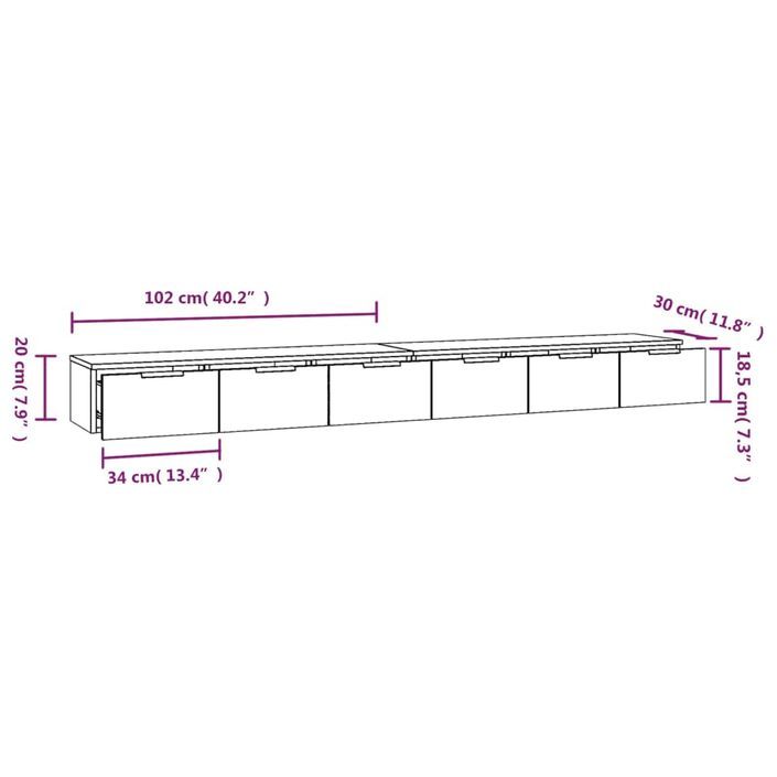 Armoires murales 2 pcs Blanc 102x30x20 cm Bois d'ingénierie - Photo n°7