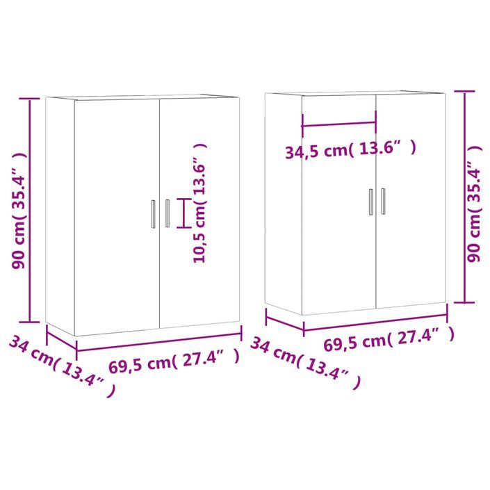 Armoires murales 2 pcs chêne fumé 69,5x34x90 cm - Photo n°12