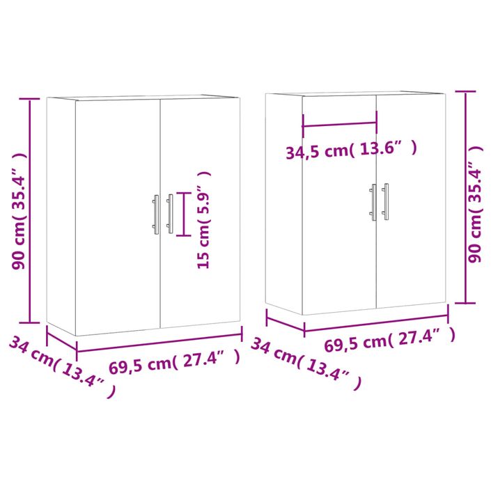 Armoires murales 2 pcs chêne fumé 69,5x34x90 cm - Photo n°12