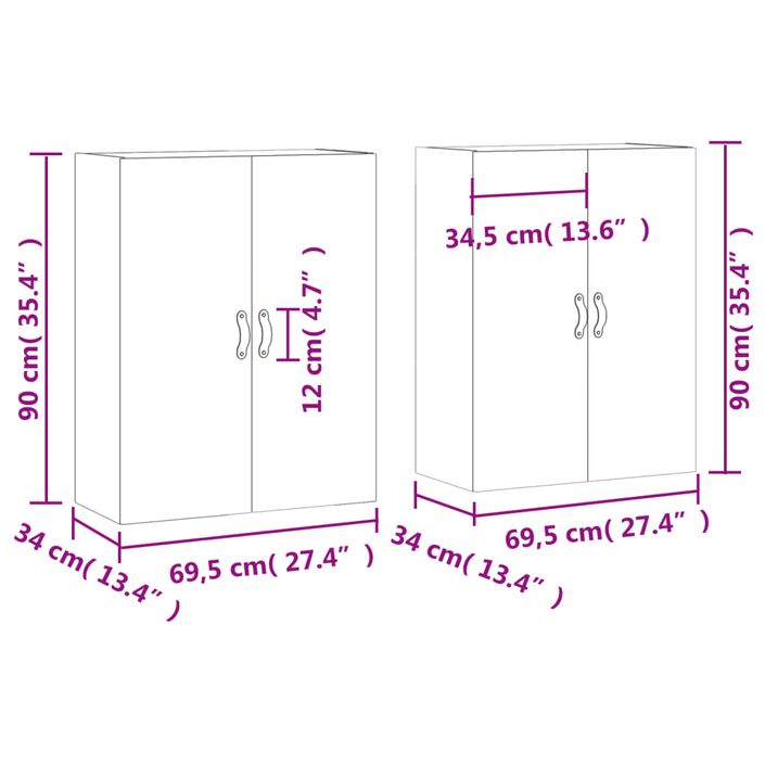 Armoires murales 2 pcs gris béton 69,5x34x90 cm - Photo n°11