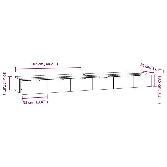 Armoires murales 2 pcs Noir 102x30x20 cm Bois d'ingénierie - Photo n°7