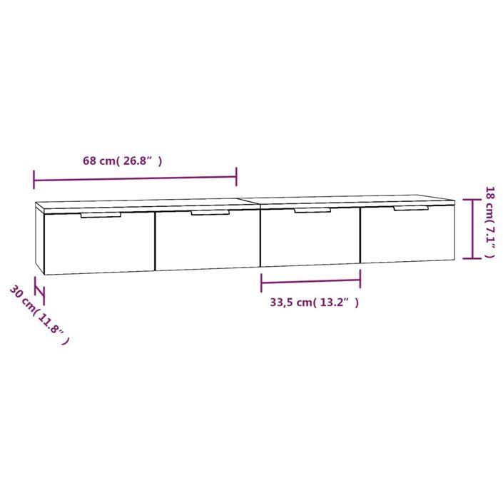 Armoires murales 2 pcs Noir 68x30x20 cm Bois d'ingénierie - Photo n°7