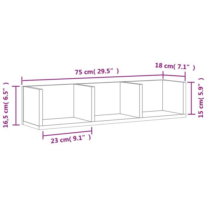 Armoires murales 2pcs sonoma gris 75x18x16,5 cm bois ingénierie - Photo n°11