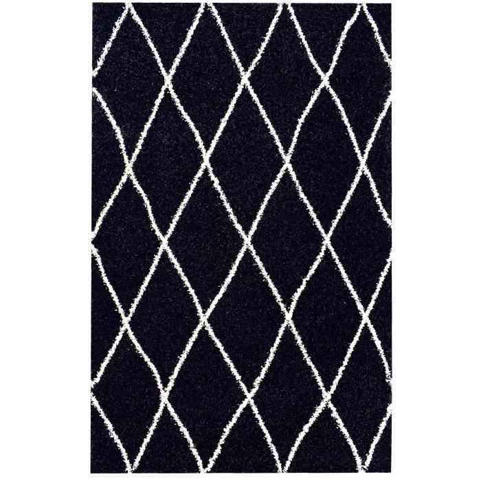ASMA Tapis de salon Shaggy - Style berbere - 160 x 230 cm - Noir - Motif géométrique - Photo n°1