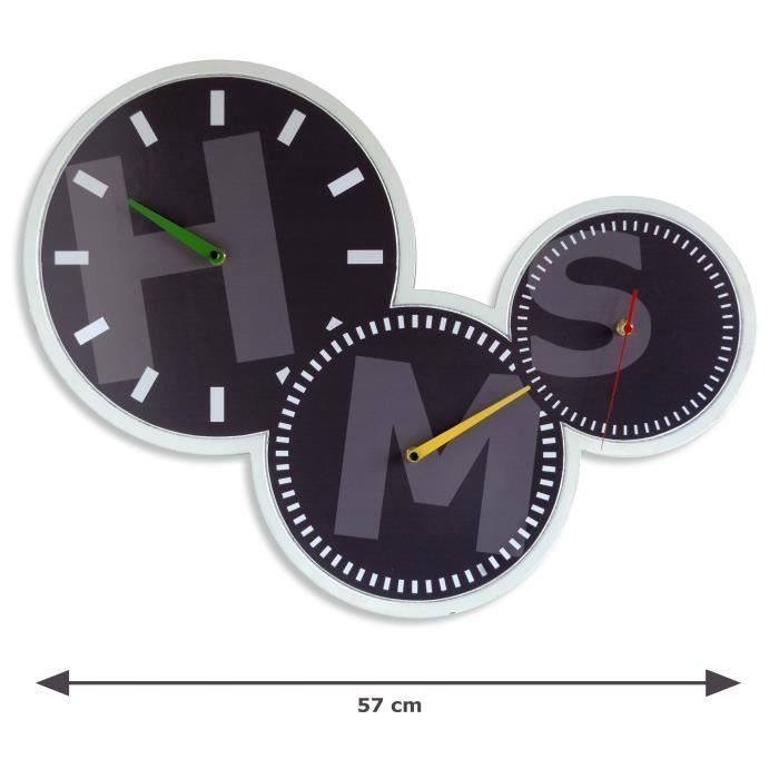 AUSTIN Horloge - Affichage déporté - 3 cadrans et 3 mouvements quartz - Noir - Photo n°1