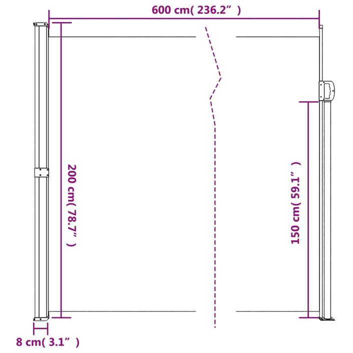 Auvent latéral rétractable anthracite 200x600 cm - Photo n°10