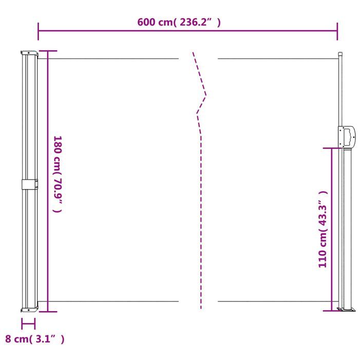 Auvent latéral rétractable beige 180x600 cm - Photo n°10