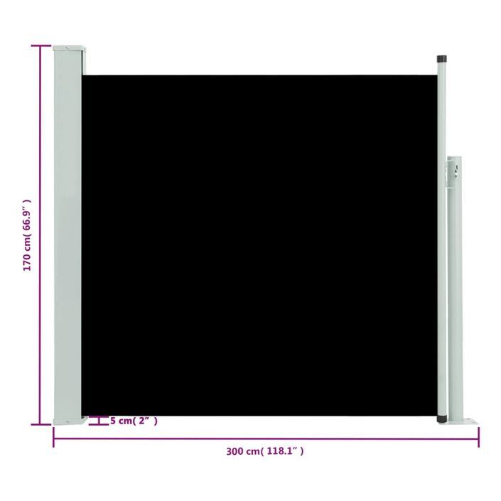 Auvent latéral rétractable de patio 170x300 cm Noir - Photo n°8