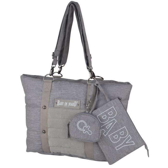 Baby on board -sac a langer - sac citizen stone chiné- format compact - compartiment central avec 4 poches - grand compartiment repa - Photo n°1