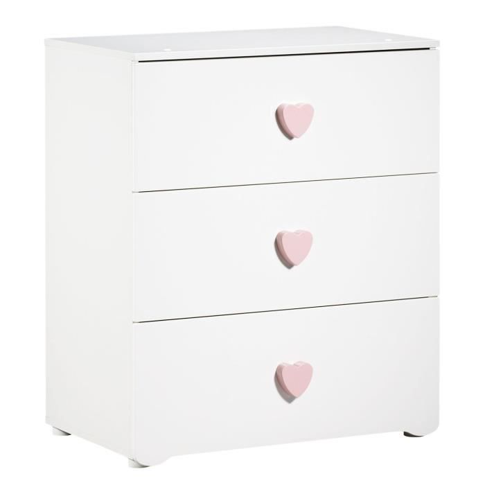 BABY PRICE New Basic Commode a langer 3 tiroirs - Boutons Coeur Rose - Photo n°2