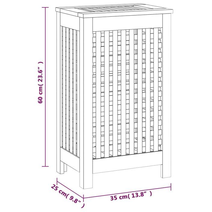 Bac à linge 35x25x60 cm Bois de teck massif 2 - Photo n°8