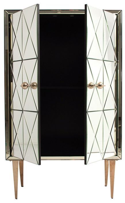 Bahut haut art déco 2 portes métal doré et miroir Cindie - Photo n°2