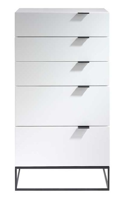 Chiffonnier moderne 5 tiroirs en bois laqué blanc et acier noir Valina 120 cm - Photo n°1