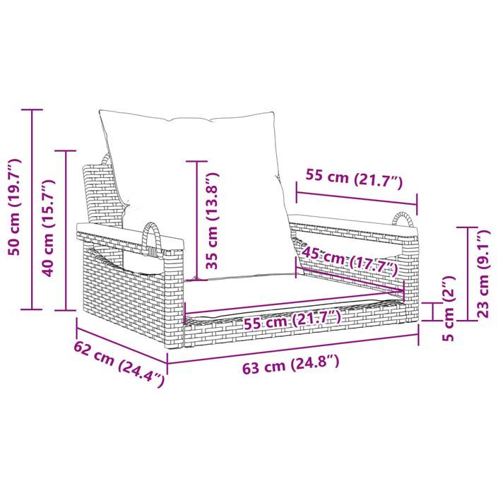Balancelle avec coussins beige 63x62x40 cm résine tressée - Photo n°9