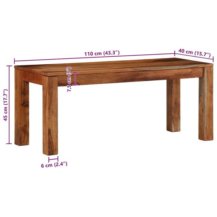 Banc 110 cm bois massif d'acacia - Photo n°9