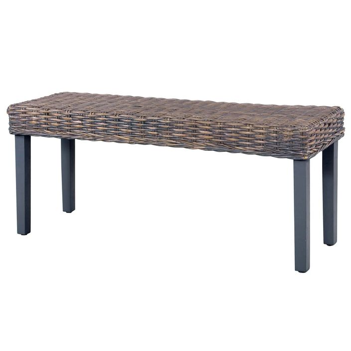 Banc 110 cm Gris Rotin naturel kubu et bois de manguier massif - Photo n°4