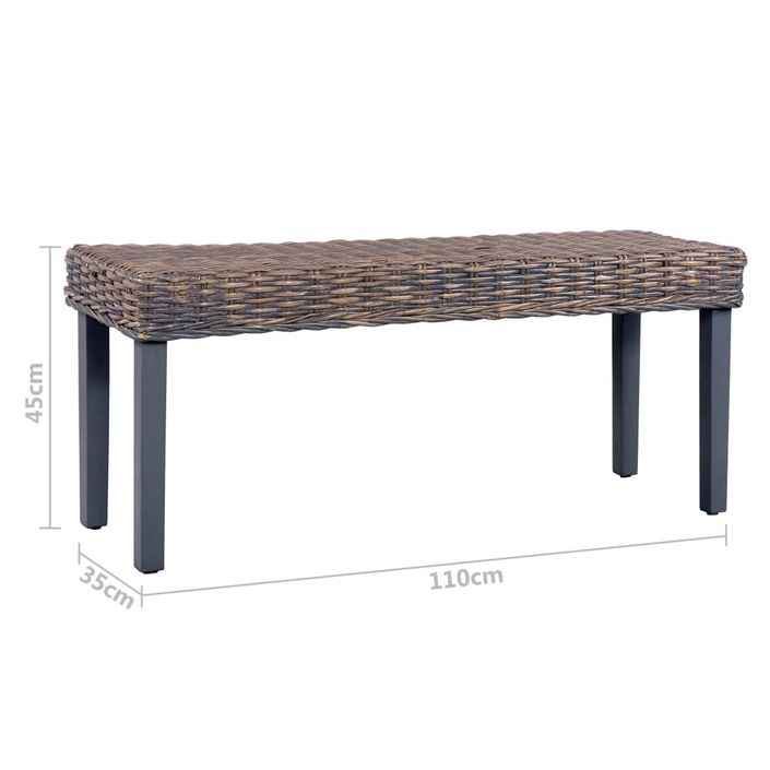 Banc 110 cm Gris Rotin naturel kubu et bois de manguier massif - Photo n°6