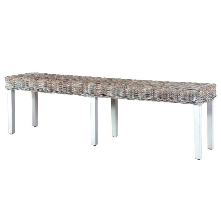 Banc 160 cm Blanc Rotin naturel kubu et bois de manguier massif - Photo n°4