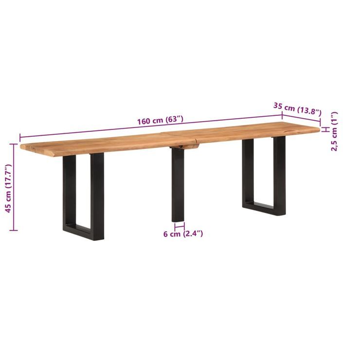 Banc 160 cm bois d'acacia massif et acier - Photo n°9