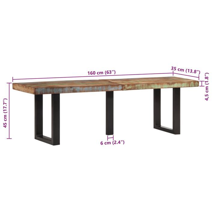 Banc 160 cm bois de récupération massif et acier - Photo n°9