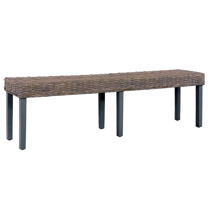 Banc 160 cm Gris Rotin naturel kubu et bois de manguier massif - Photo n°1