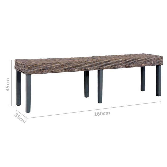 Banc 160 cm Gris Rotin naturel kubu et bois de manguier massif - Photo n°6