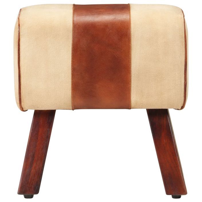 Banc 38 cm Marron Toile et cuir véritable - Photo n°3