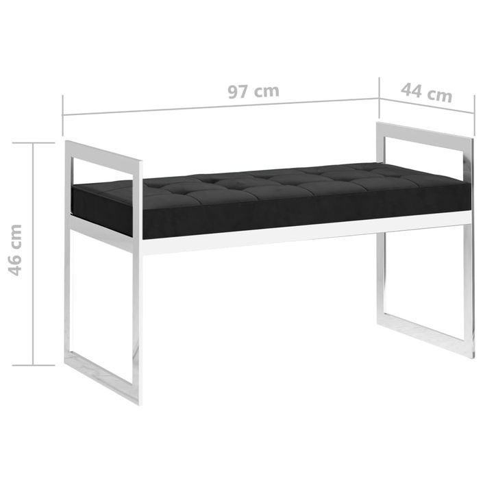 Banc 97 cm Noir Velours et acier inoxydable - Photo n°6