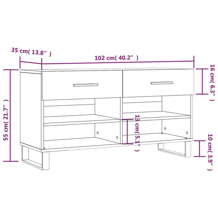 Banc à chaussures blanc 102x35x55 cm bois d'ingénierie - Photo n°12