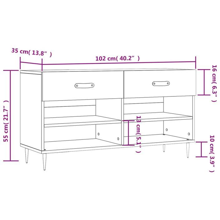 Banc à chaussures blanc 102x35x55 cm bois d'ingénierie - Photo n°12