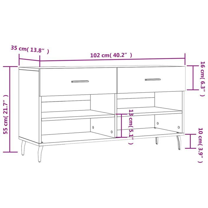 Banc à chaussures blanc 102x35x55 cm bois d'ingénierie - Photo n°12