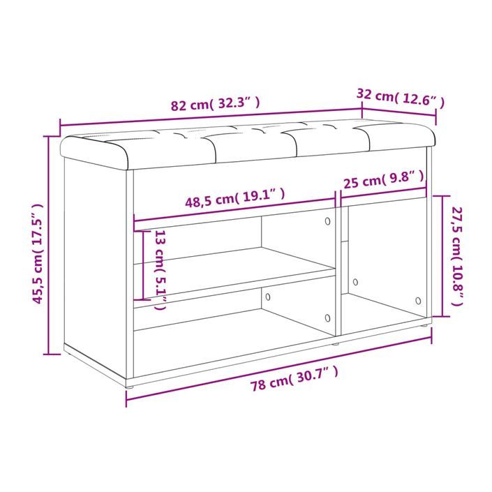 Banc à chaussures blanc 82x32x45,5 cm bois d'ingénierie - Photo n°11