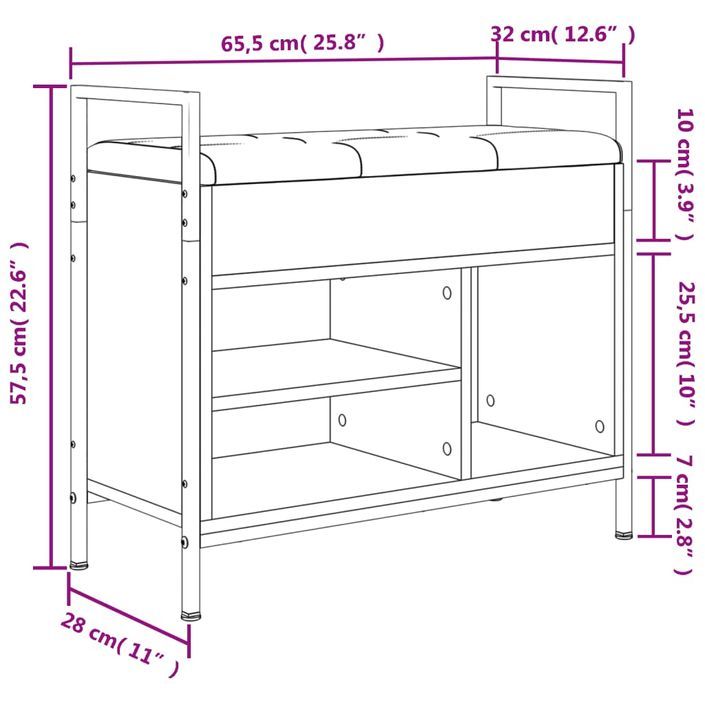 Banc à chaussures chêne fumé 65,5x32x57,5 cm bois d'ingénierie - Photo n°11