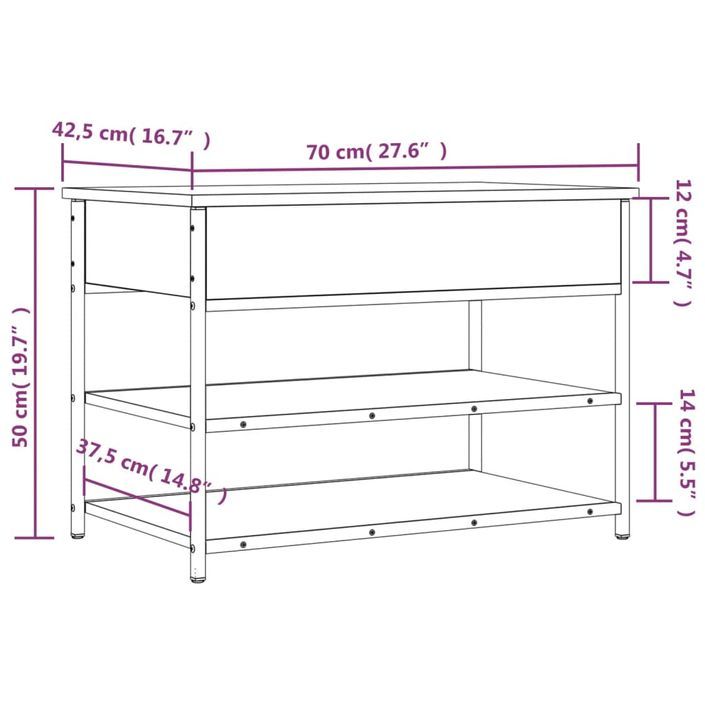 Banc à chaussures chêne fumé 70x42,5x50 cm bois d'ingénierie - Photo n°12