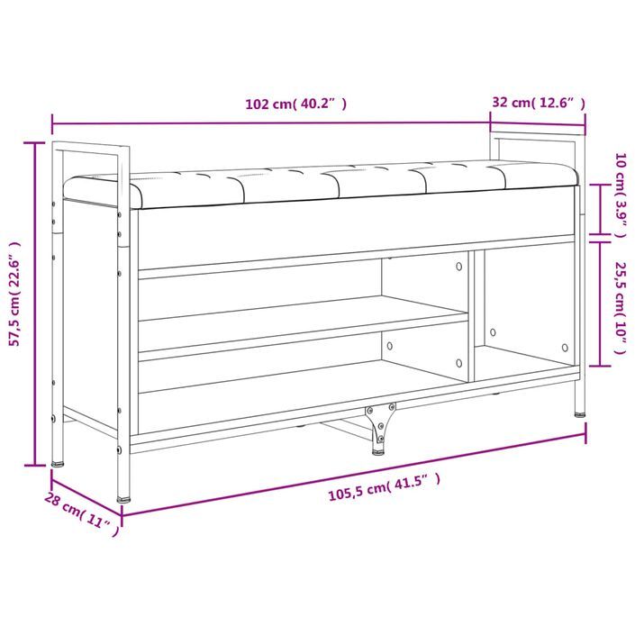 Banc à chaussures Chêne marron 105,5x32x57,5 cm Bois ingénierie - Photo n°11