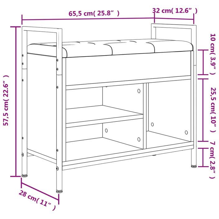 Banc à chaussures chêne sonoma 65,5x32x57,5cm bois d'ingénierie - Photo n°11