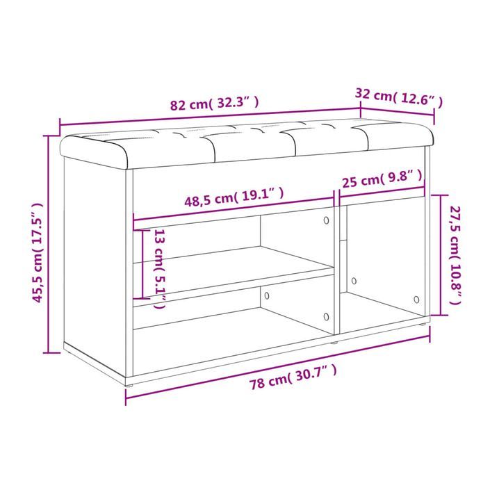 Banc à chaussures chêne sonoma 82x32x45,5 cm bois d'ingénierie - Photo n°11