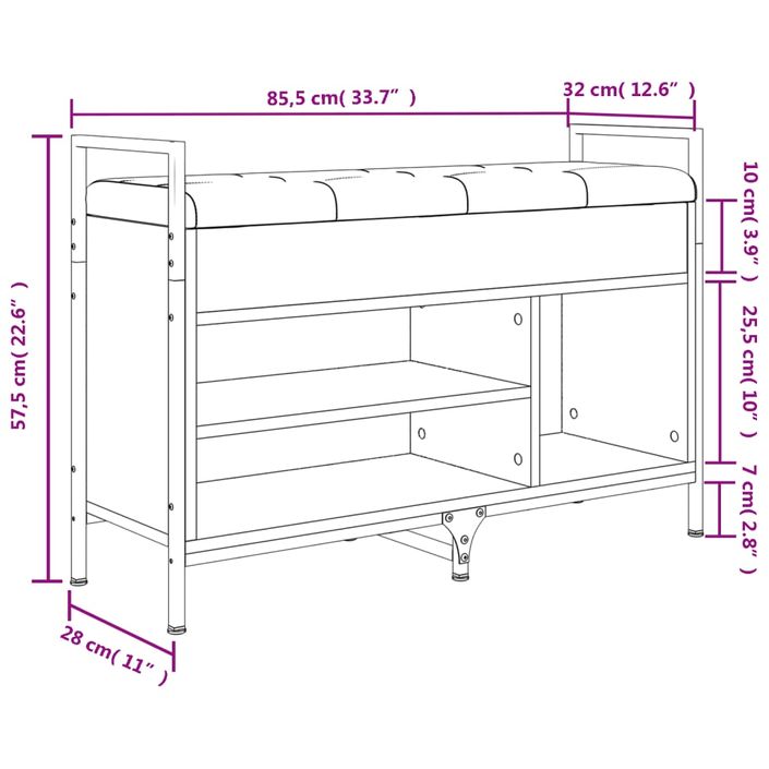 Banc à chaussures chêne sonoma 85,5x32x57,5cm bois d'ingénierie - Photo n°11