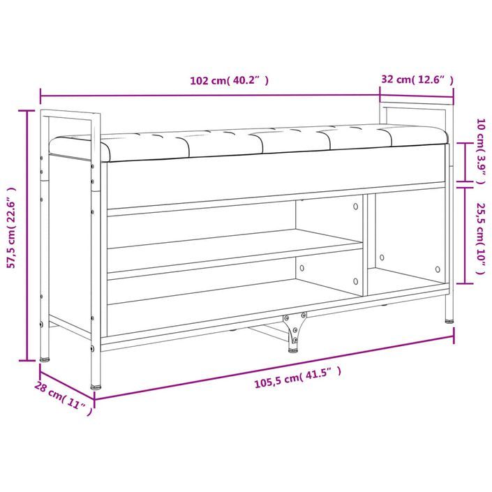 Banc à chaussures sonoma gris 105,5x32x57,5cm bois d'ingénierie - Photo n°11