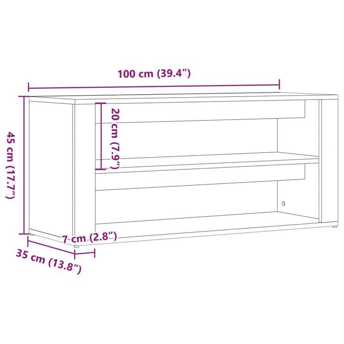 Banc à chaussures vieux bois 100x35x45 cm bois d'ingénierie - Photo n°9